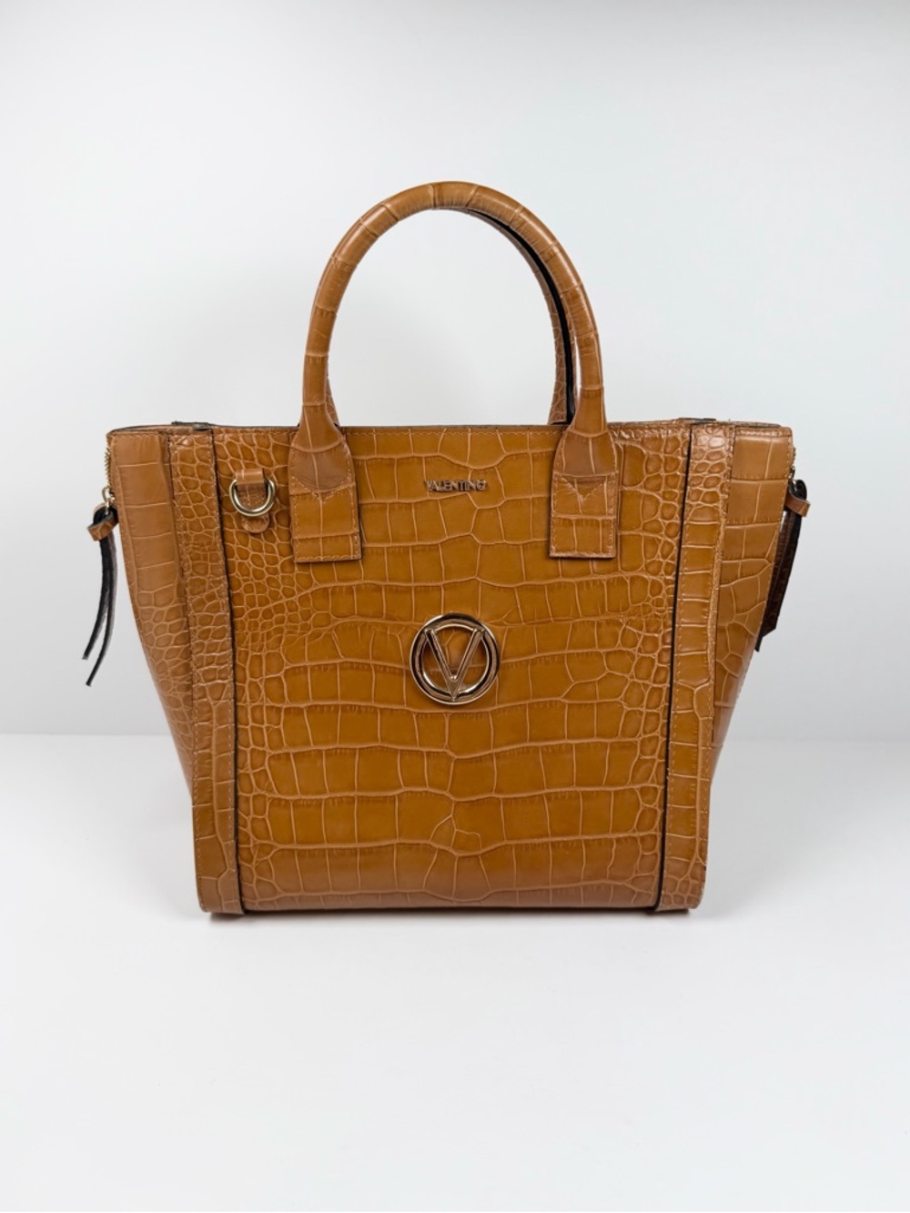 Valentino Croc-Embossed Leather Tote Purse with Removable Strap
